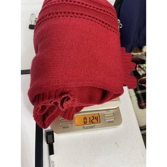 Y2K Knit Sweater Top Long Tunic Bodycon Wiggle Cowl Neck Red Preppy Size Large - Picture 12 of 13